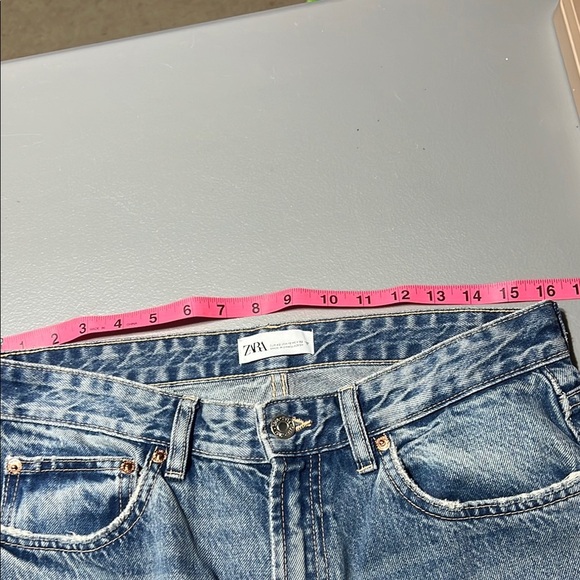 Zara Classic Blue High Waist Straight Leg Jeans Size 10 Denim School Minimalist - Picture 10 of 15